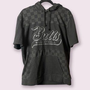 NBA Chicago Bulls Black on Black Short-Sleeve Checkerboard Hoodie - Large